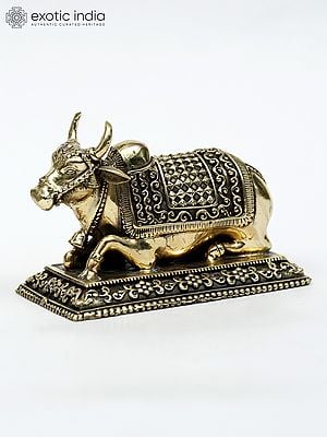 Small Superfine Decorated Nandi Statue in Brass