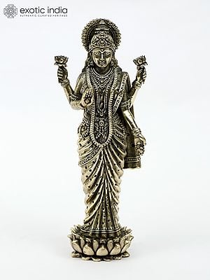 Superfine Four Armed Goddess Lakshmi Standing on Lotus | Brass Statue | Different Sizes