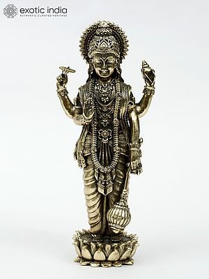 Small Four Armed Lord Vishnu Standing on Lotus | Brass Statue | Multiple Sizes