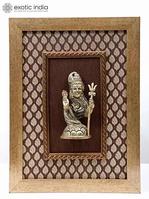 16" Stylized Blessing Lord Shiva | Wall Hanging | Wood Framed Brass Sculpture