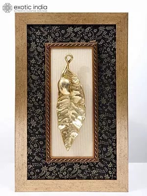 18" Mango with Leaf in Brass | Wood Framed | Wall Hanging