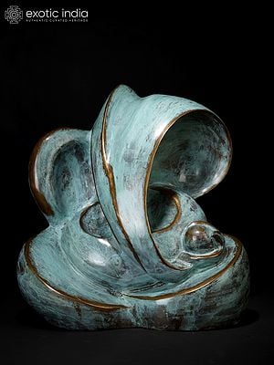 Waves of Unending Auspiciousness  (Turquoise Colored Modern Ganesha Statue in Brass)