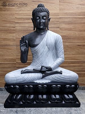 78" Super Large Gautam Buddha Preaching His Dharma | Black Marble Statue | Shipped by Sea Overseas