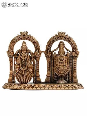 2" Small Lord Tirupati Balaji (Venkateshvara) with Goddess Padmavathi | Copper Statue