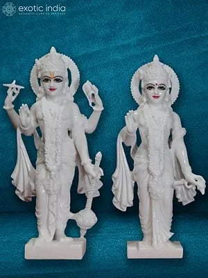18" Pure White Statue Of Lakshmi Narayan | White Makrana Marble Idol