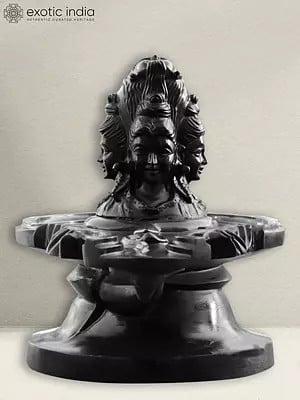 21" Attractive Shivling With Lord Shiva Face | Black Marble Shivling