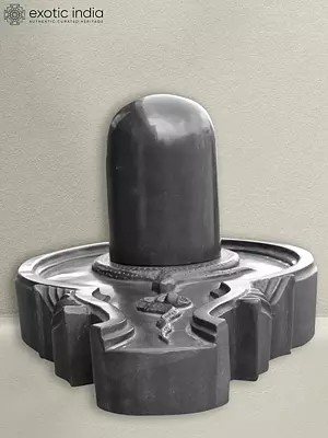 24" Spiritual Shiva Linga Statue | Black Marble Shivling