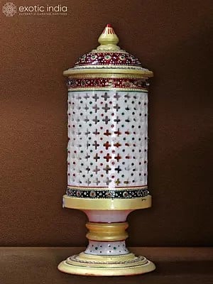 11” Antique Rajasthani Marble Lantern Lamps | White Marble