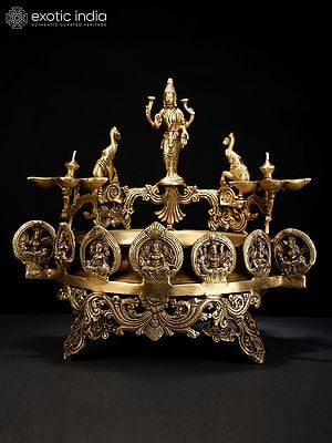 16" Brass Ashtalakshmi Urli with Multi Wicks Lamp