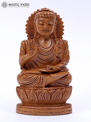 6" Small Lord Buddha Seated in Vitark Mudra | Wood Carved Statue