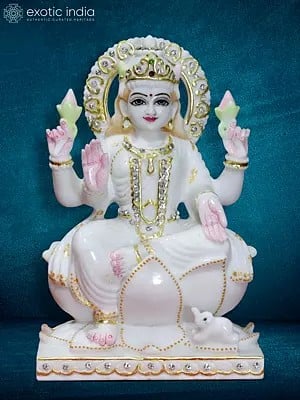 9" Four Armed Goddess Lakshmi Sculpture| super white makrana marble