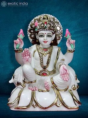 9” Goddess Devi Lakshmi | Super White Makrana Marble