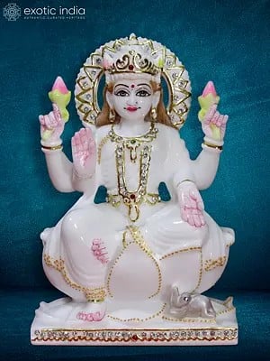 9" Four Armed Devi Lakshmi | super white makrana marble