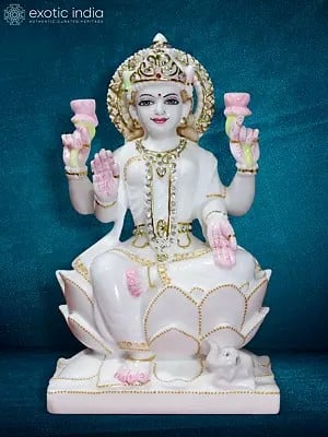 12" Hindu Goddess Devi Lakshmi | super white makrana marble