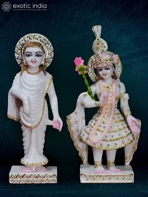 15" Devi Yamuna And Shrinath Ji Statue | super white makrana marble