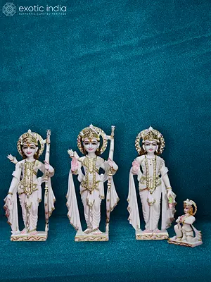18" Ram Laxman Sita Hanuman Marble Statue For Temple| Super White Makrana Marble
