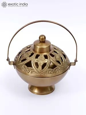 6" Brass Puja Basket/Dhoop Dani | Traditional Incense Burner
