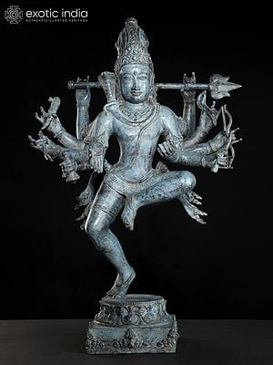 24" Ten Armed Dancing Lord Shiva (Nataraja) | Brass Sculpture from Indonesia