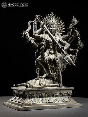 16" Goddess Kali Standing on Lord Shiva | Brass Sculpture from Indonesia