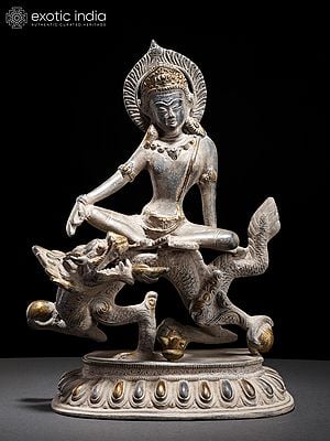12" Lord Indra on Lion | Brass Statue