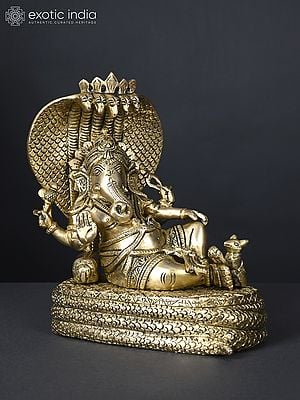 9" Shesha-Shayi Lord Ganesha | Brass Statue