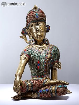 14" Bhagawan Indra | Brass Statue with Inlay and Filigree Work