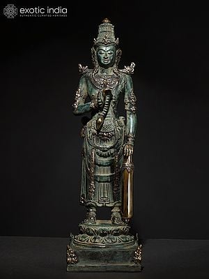 18" Standing Lord Indra | Balinese Brass Statue