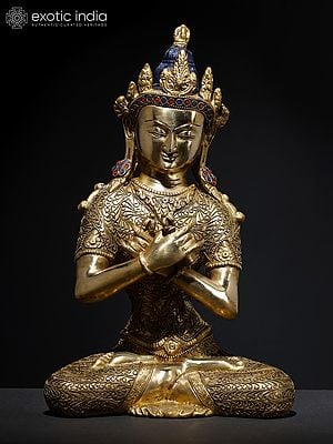 13" Vajradhara Statue in Brass with Filigree Work