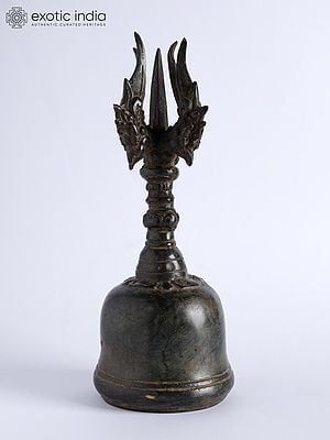 9" Tibetan Bell Topped with Open Pronged Dorje (Five Pronged Symbolic of Five Gyani Buddhas) | From Indonesia