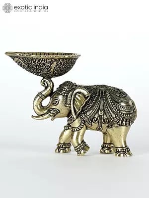 3" Small Superfine Brass Elephant with Diya