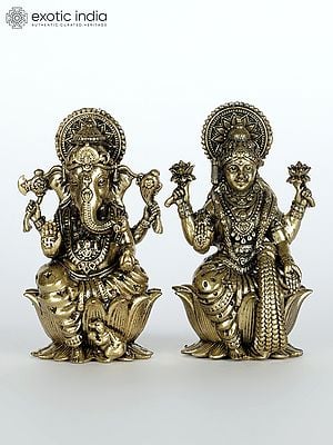 2" Small Superfine Pair of Ganesha Lakshmi | Brass Statues