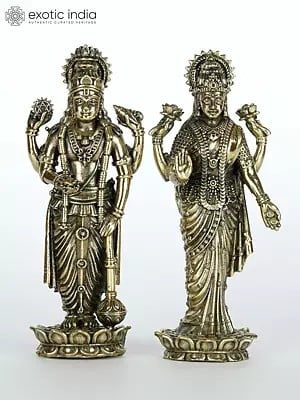3" Small Superfine Standing Lakshmi Narayan Idol | Vishnu Lakshmi Brass Statues