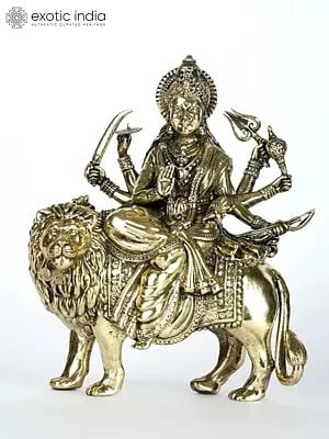 5" Small Superfine Goddess Durga (Sherawali Maa) | Brass Statue