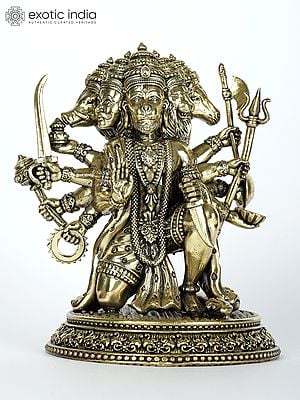5" Superfine Ten Armed Panchamukhi Lord Hanuman | Brass Statue
