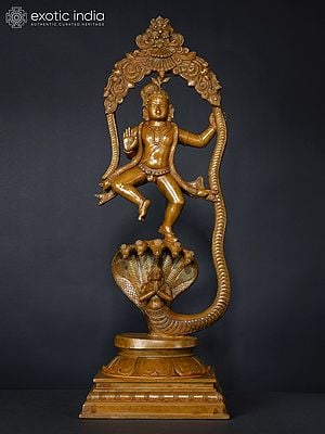 24" Superfine Kaliya Krishna with Kirtimukha Prabhavali | Bronze Statue