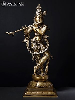 28" Fluting Krishna | Brass Statue