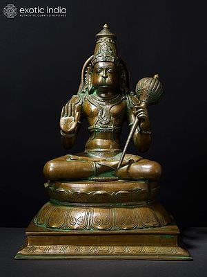 18" Sitting Lord Hanuman in Blessing Gesture | Brass Statue