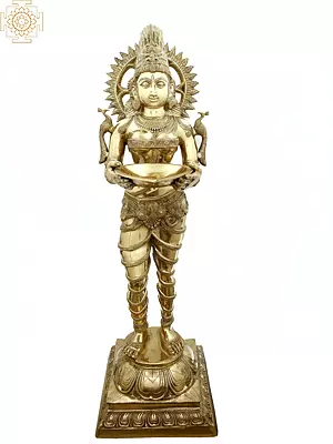 51" Large Deeplakshmi Brass Sculpture | Handmade Indian Art | Traditional Elegance