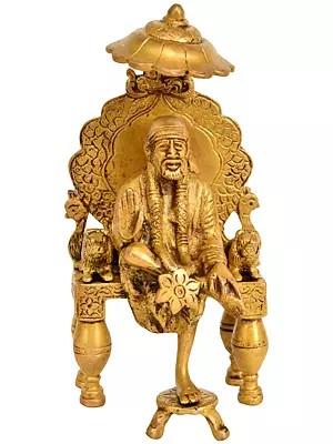 7" Handmade Sai Baba Brass Idol Seated on Throne | Authentic Made in India | Spiritual Decor