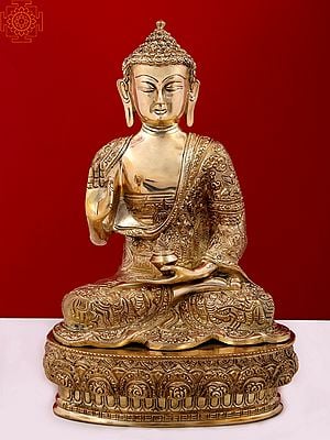 12" Fine Blessing Buddha Brass Sculpture