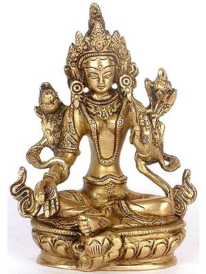 5" Green Tara Statue in Brass | Handmade Buddhist Deity Idol