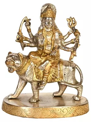 8" Goddess Durga In Brass | Handmade | Made In India