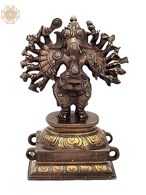 8" Sixteen-Armed Vira-Ganesha in Brass | Handmade | Made In India