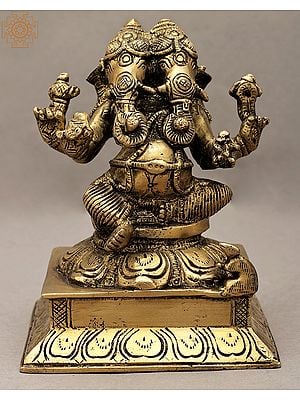 5" Two-Headed Ganesha Brass Statue (Rare Presentation) | Handmade | Made in India