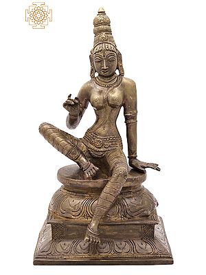 12" Seated Goddess Uma (Parvati) In Brass | Handmade | Made In India