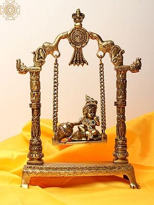 12" Laddu Gopal Brass Statue on Swing (Jhula)