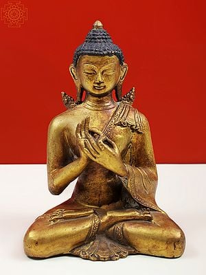 6" Lord Buddha in Dharmachakra Mudra - Tibetan Buddhist Copper Statue