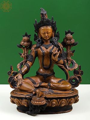 8" Tibetan Buddhist Deity, Goddess Green Tara in Copper