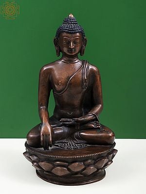 9" Copper Lord Buddha Idol in Bhumi-Sparsha Mudra
