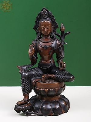 10" Seated Avalokiteshvara Padmapani Idol - Copper Statue from Nepal